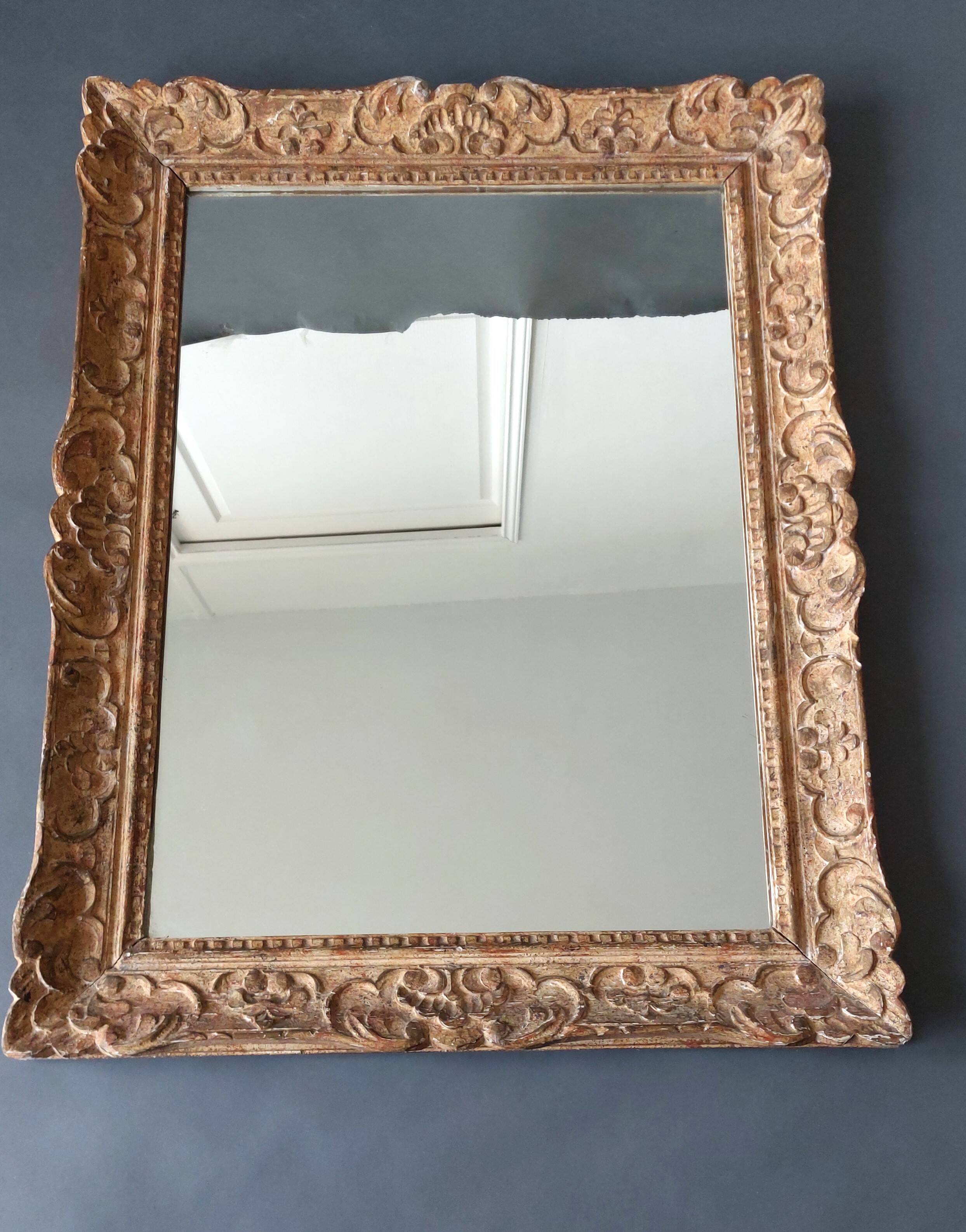 Large Montparnasse rocaille style frame in carved wood mounted in mirror.