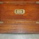 Vintage Harrods Kennedy desk in military campaign style with drawers.