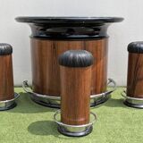 Rare : Bar Demi Lune Art déco Palissandre Marbre circa 1950 / 3 tabourets