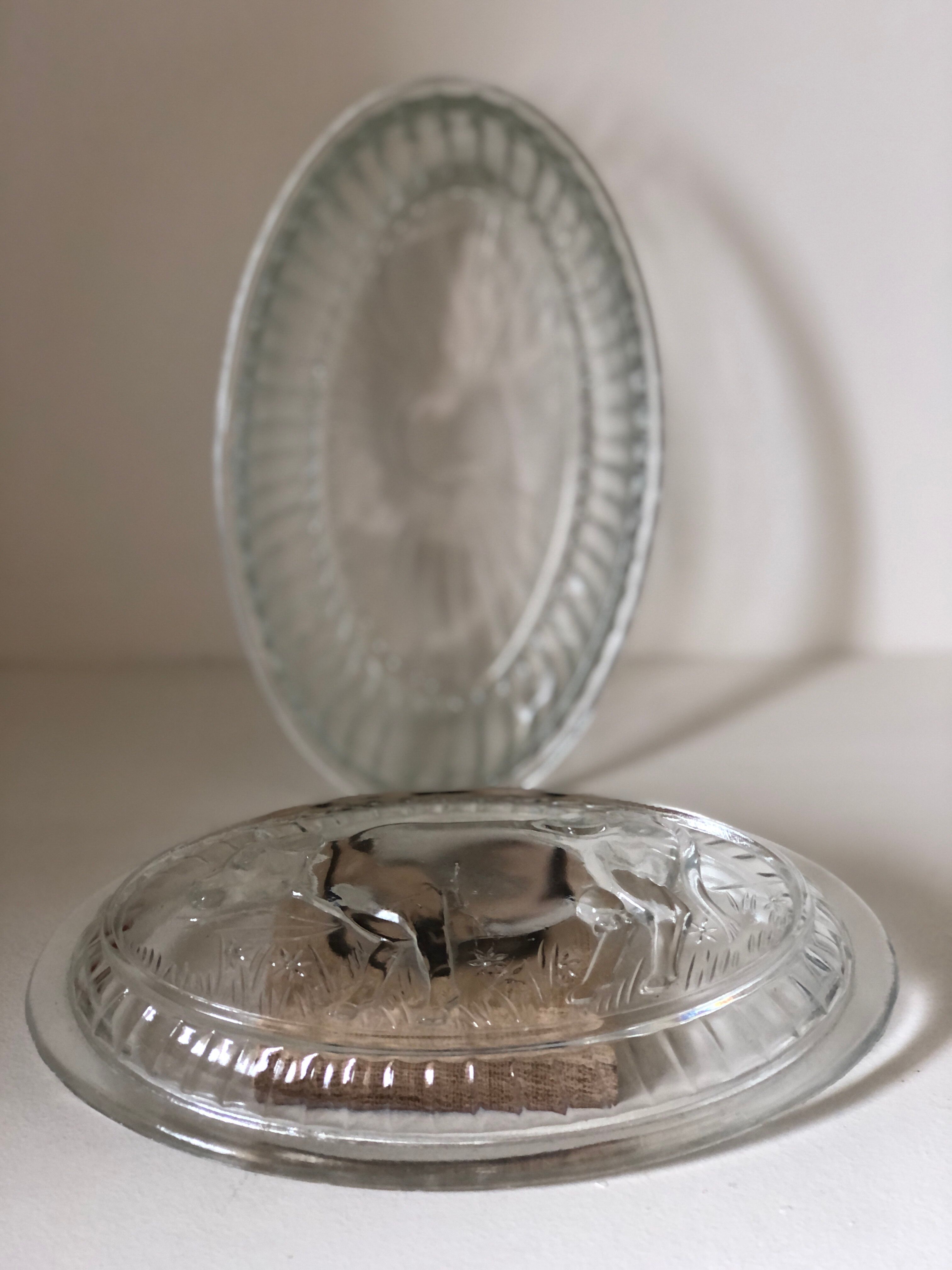 Molded glass table butter tray cow décor