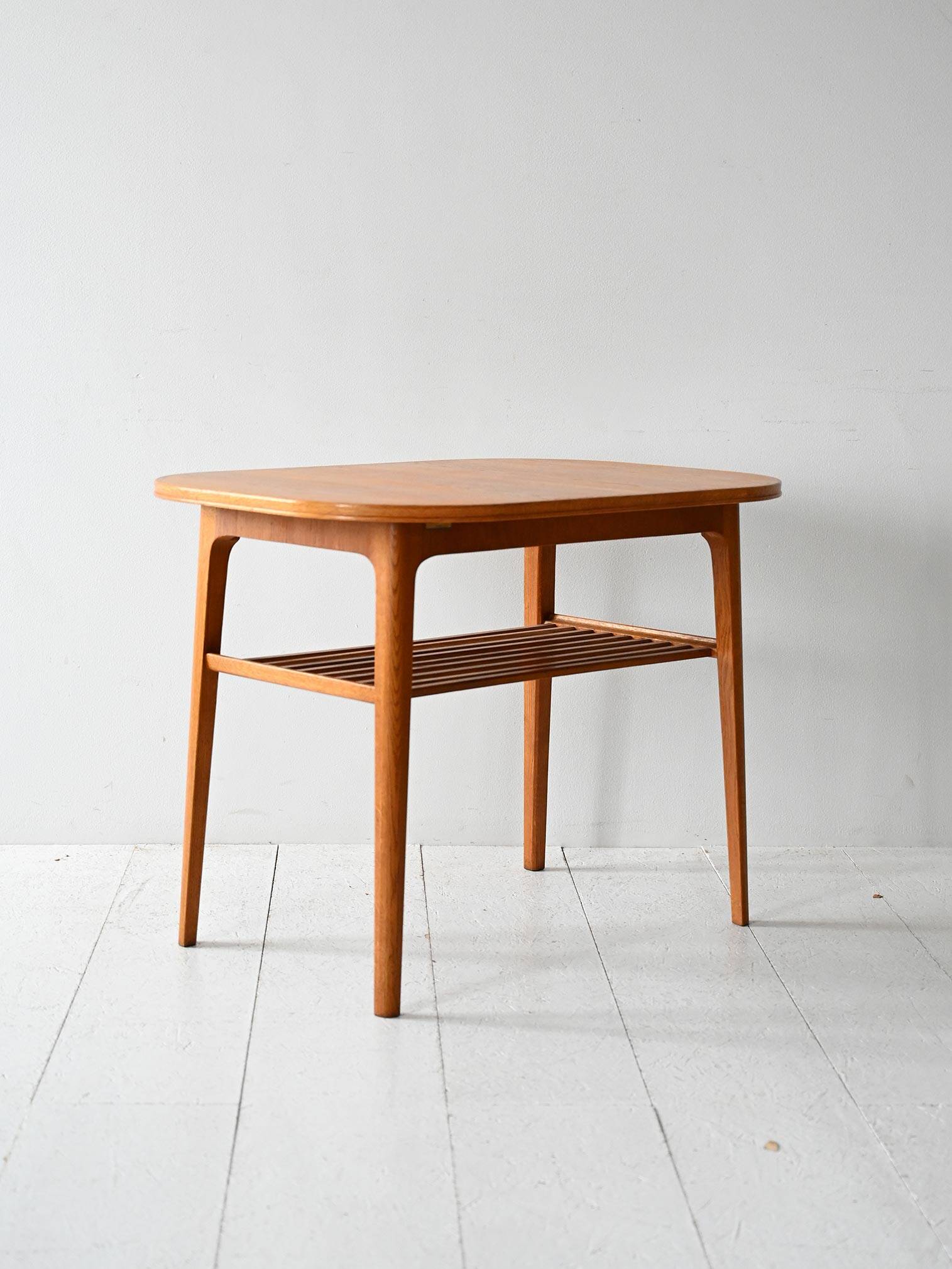 1960s Scandinavian oak coffee table with slatted shelf