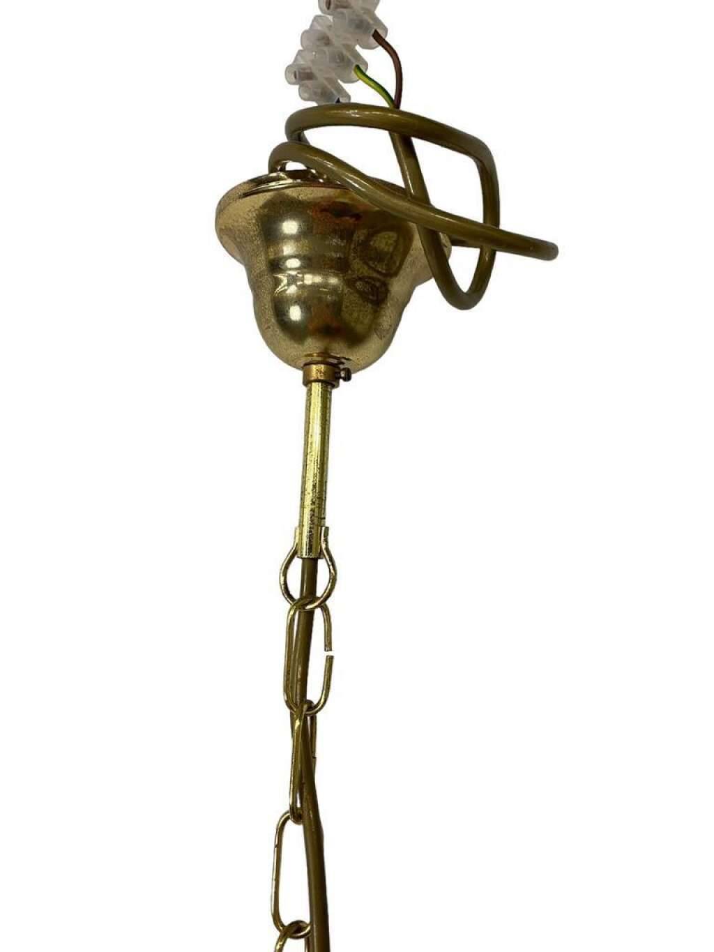 VINTAGE SPUTNIK BRASS CHANDELIER WITH PINK SHADES