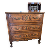 Commode secrétaire époque XIXème en merisier et loupe de frêne