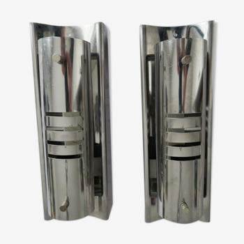 Pair of design wall sconces inox 1970 tube and slots