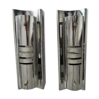 Pair of design wall sconces inox 1970 tube and slots