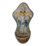 Holy water font in polychrome high-fire earthenware from Islettes, 18th century