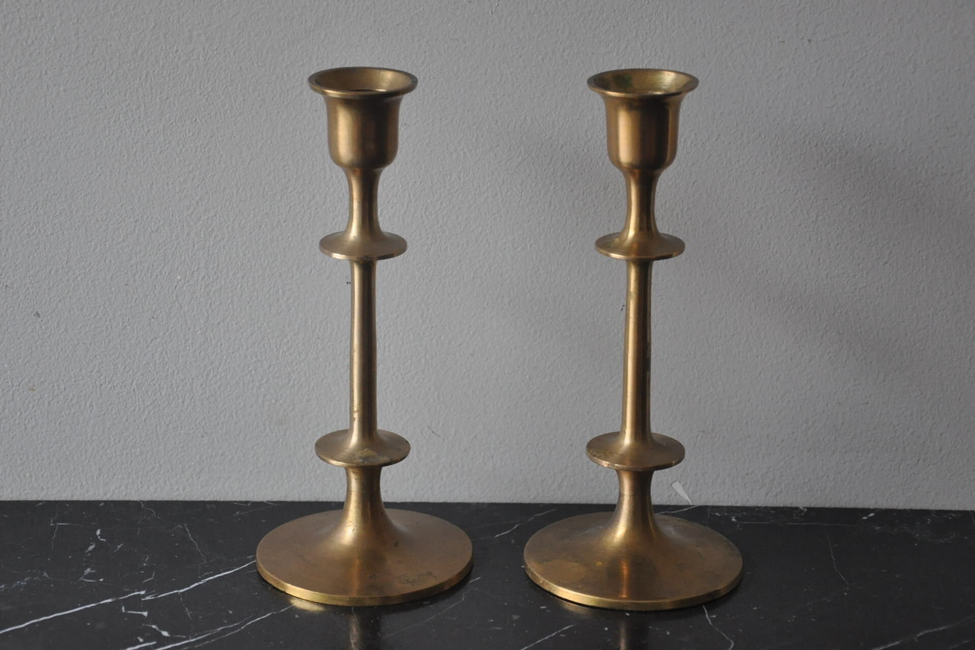 Pair of vintage Scandinavian brass candle holders