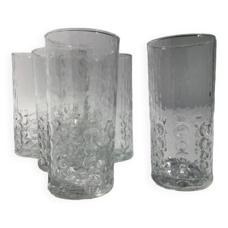 6 Orangeade glasses molded with hollow balls