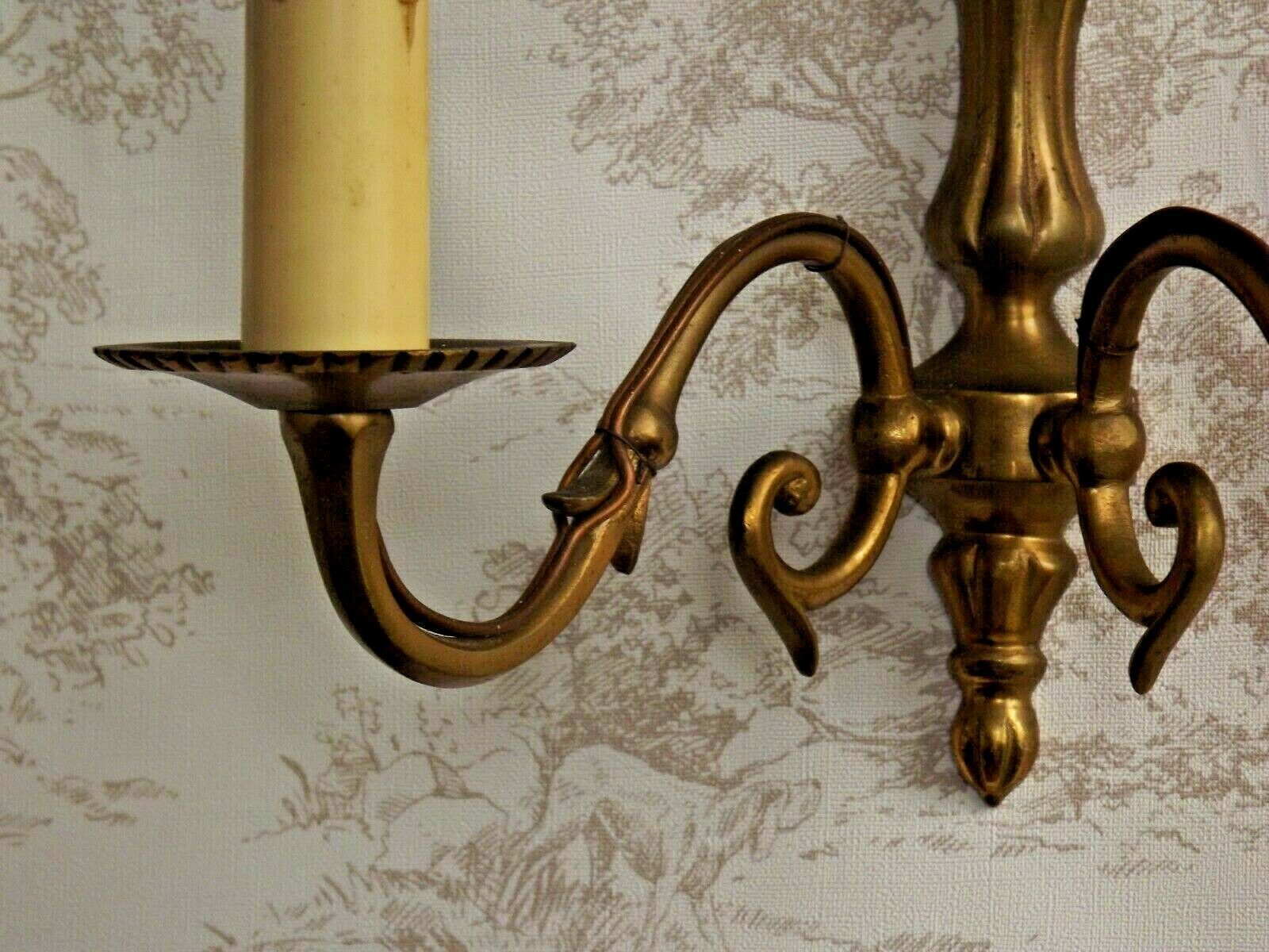 French vintage traditional double brass wall sconce scrolled arms