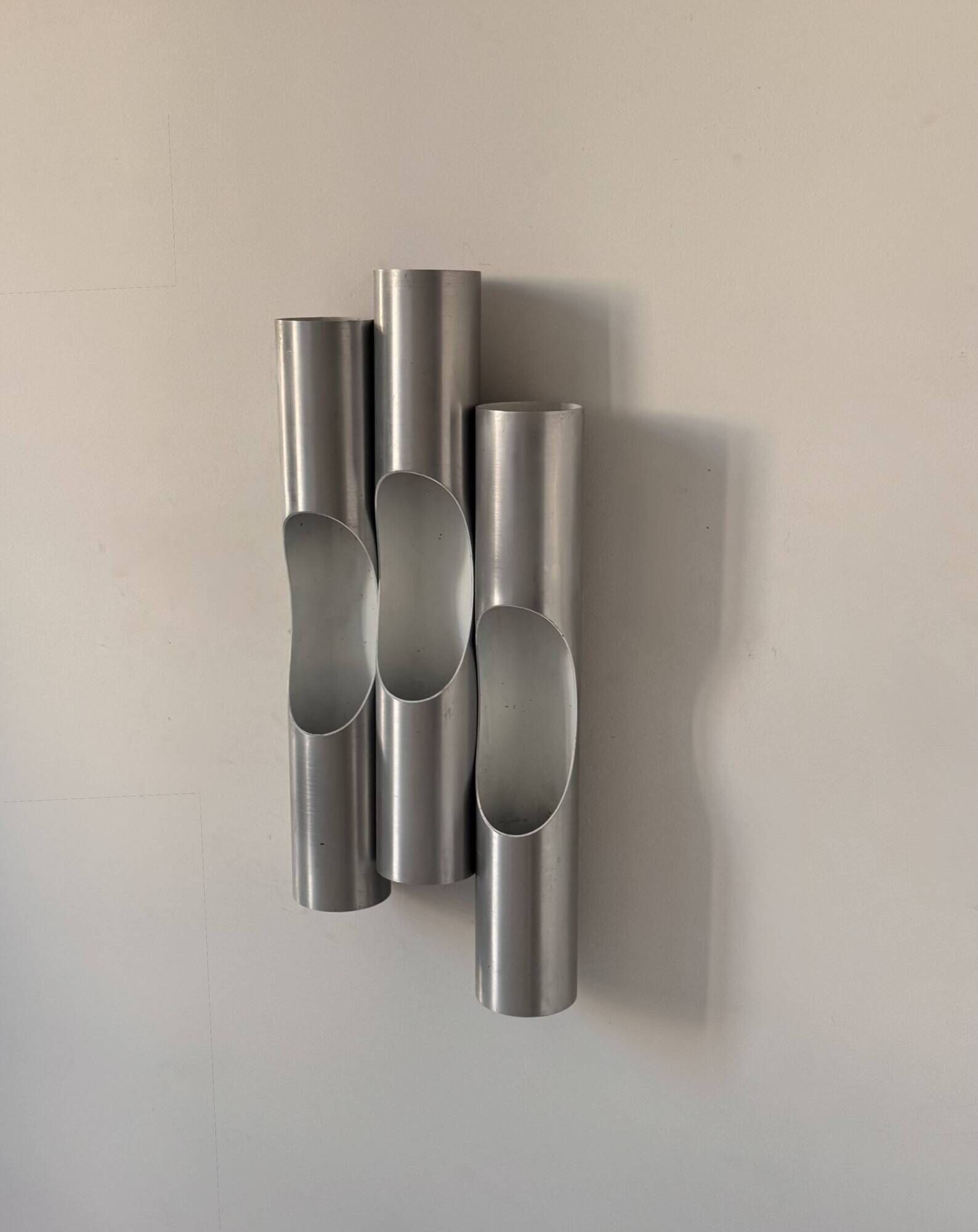 Set of 3 vintage Fuga wall lights by Raak, brushed aluminium, Netherlands 1970.