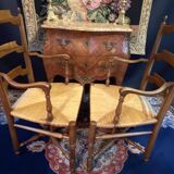 Pair of solid walnut armchairs in Provençal style