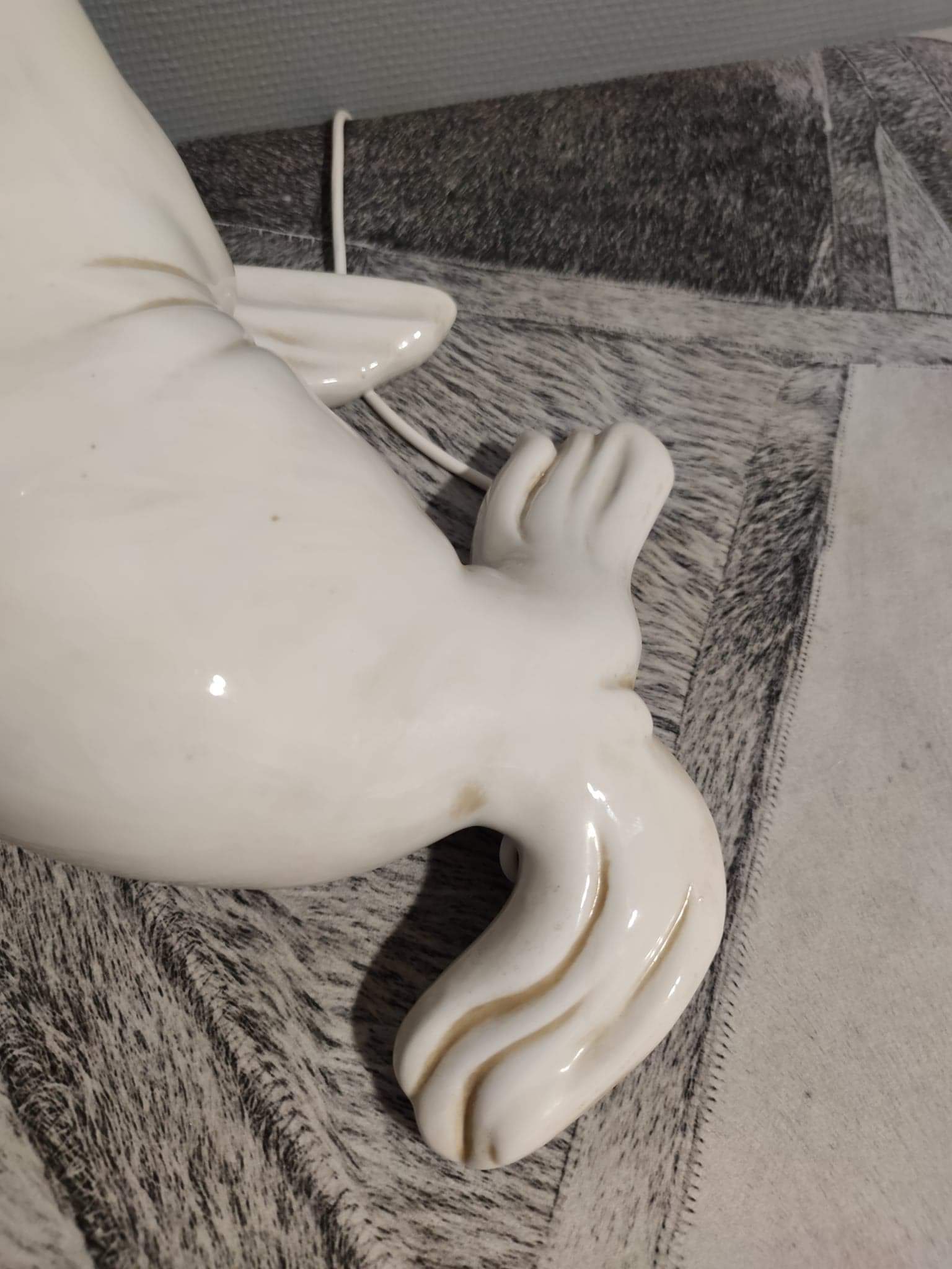 White ceramic sea lion lamp and opaline globe