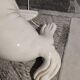 White ceramic sea lion lamp and opaline globe