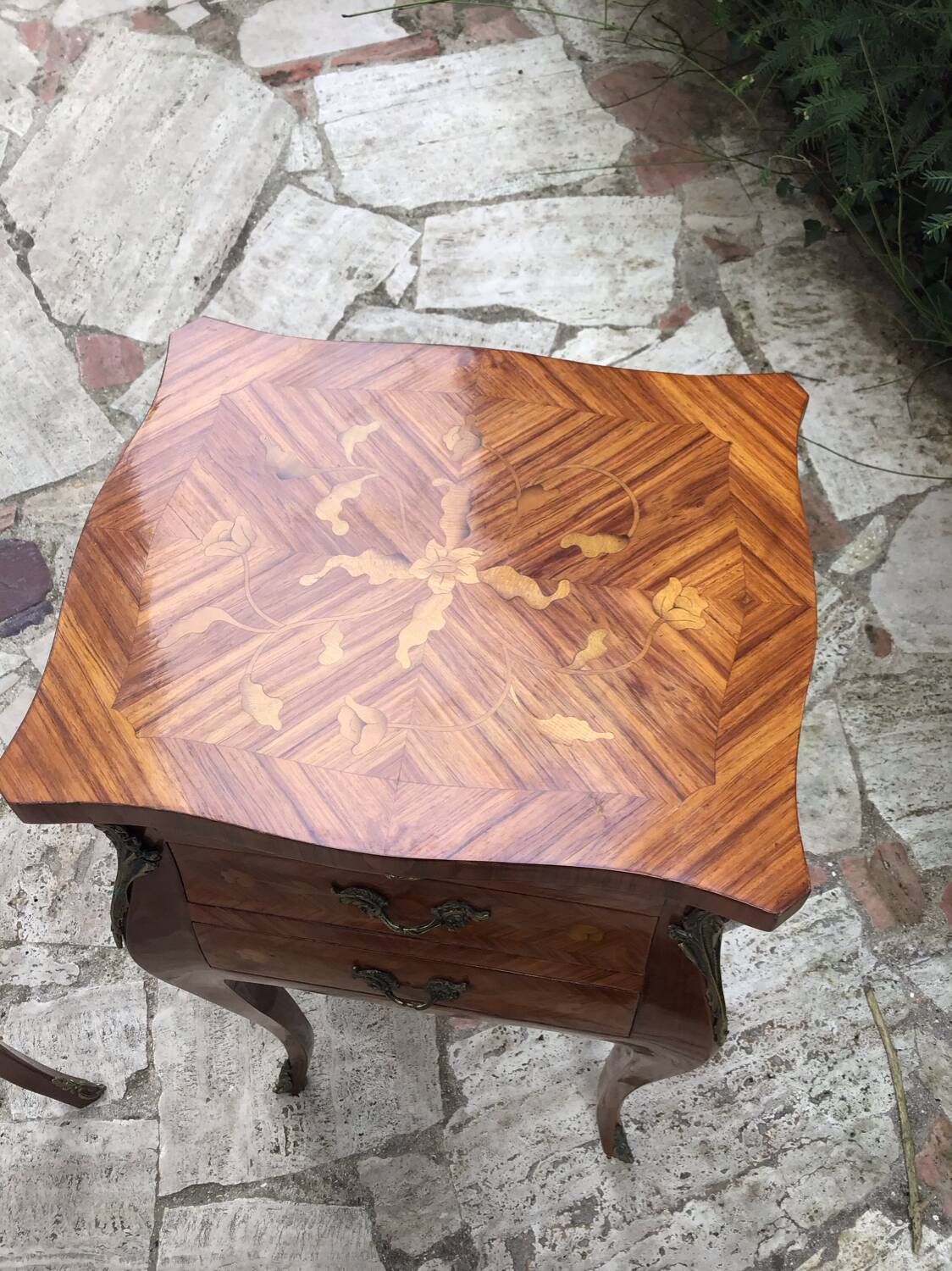 Pair of Louis XV style marquetry bedside tables