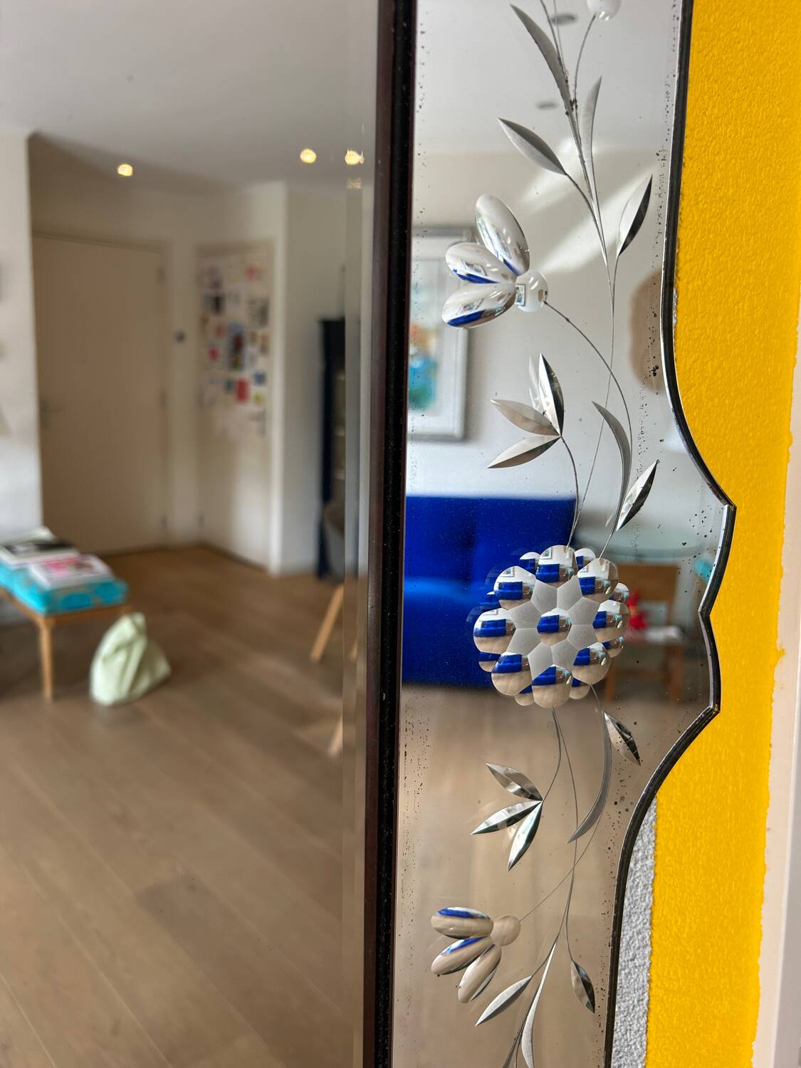 Prachtige Vintage Venetiaanse Spiegel – Geëtst Glas 79x58 cm