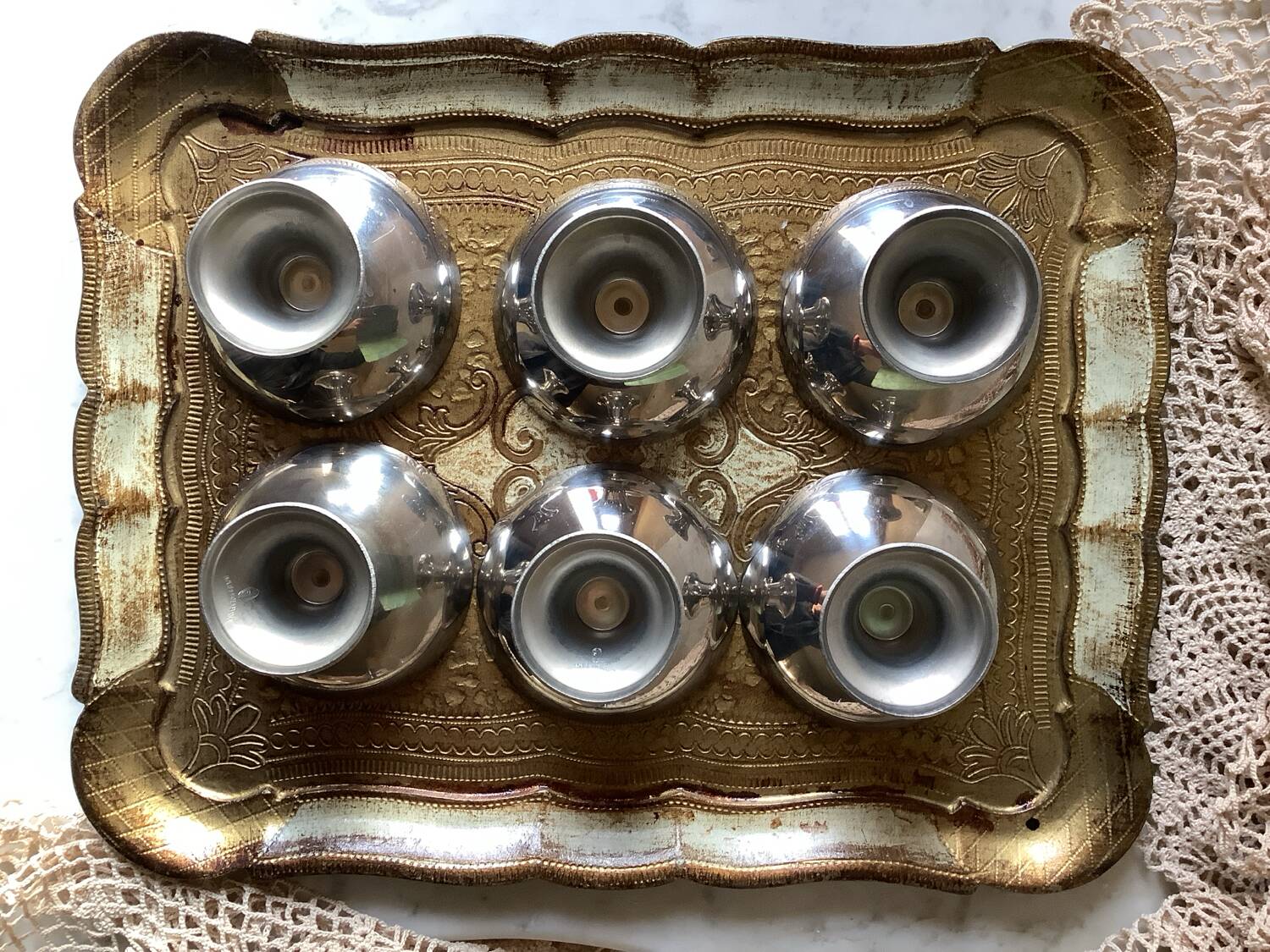 6 stainless steel cups by Guy Degrenne, 1970s