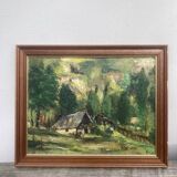 Knife-stamped painting of a mountain