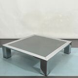 Mid-century chrome and dark mirror glass side table attributed to Saporiti. Italy 1970s