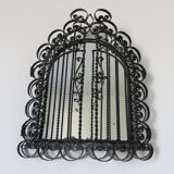 Opening mirror, shuttered, in black wrought iron, Vallauris 50s 60s
