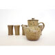 Sandstone teapot from La Borne and 5 cups signed Tiffoche, 1970s.