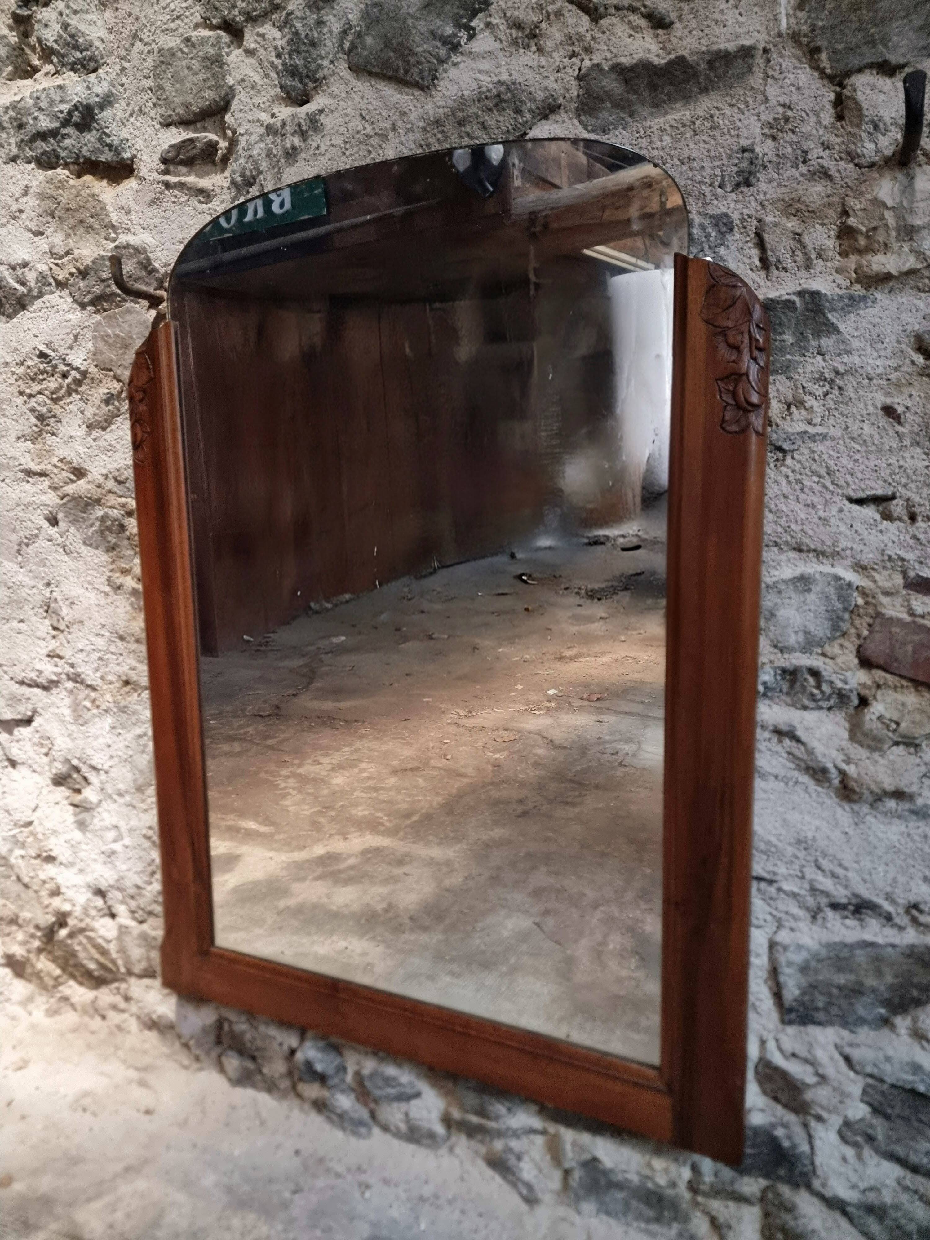 French Art Deco walnut mirror – sculpted wall mirror from the 1920s in France