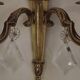 French Pair of Double Empire Brass Wall Sconces with Diamond Crystal Drops