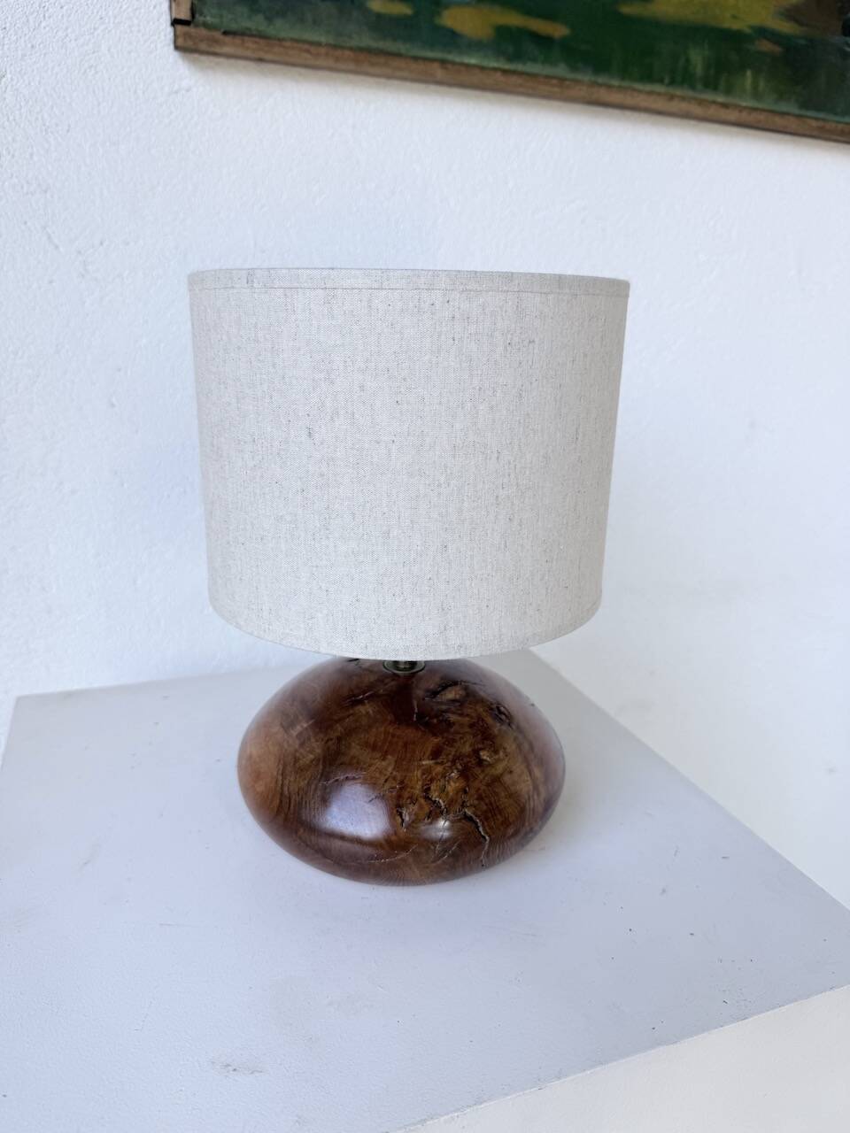 Brutalist olive wood table lamp 1970