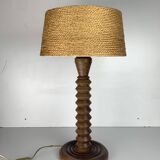 French modernist wood turned table lamp in the style of Charles Dudouyt, 1940s
