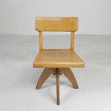 Wooden high chair, swivel chair, school chair, 1950s