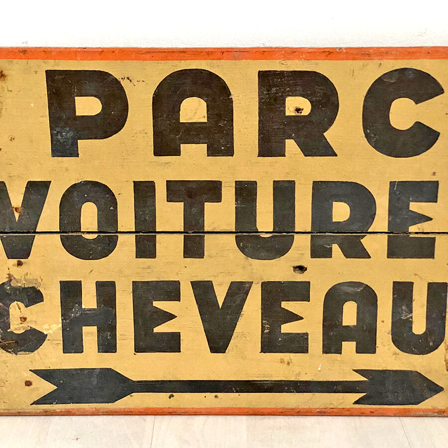 Old wooden sign "horse car park"