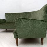 Mid-Century Modern Italian Damask Velvet Corner Sofa, 1950s