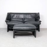 Canapé en cuir avec pouf par Vico Magistretti pour Cassina, années 1980, lot de 2