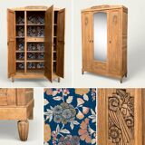 Parisian art deco wardrobe in solid raw oak, removable