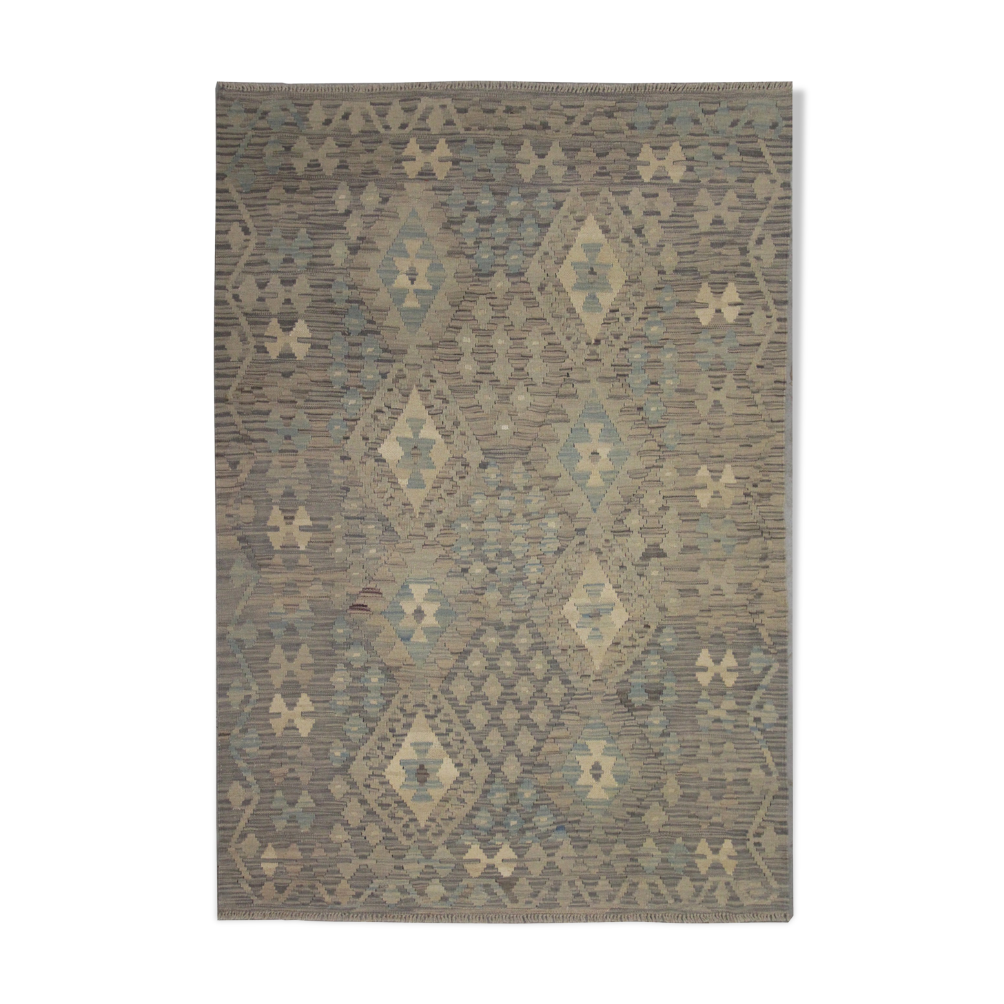 Blue Grey Traditional Handwoven Afghan Kilim Rug 124x182cm