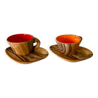 Tasses Grandjean Jourdan  «  faux bois »Vallauris