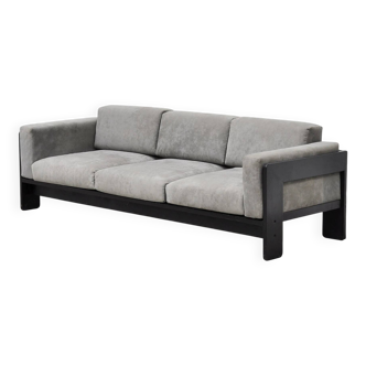 Bastiano sofa by Tobia Scarpa for Gavina in grey suede and black wood, 1960s