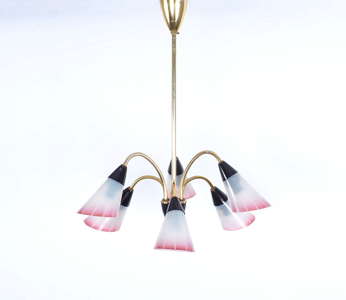 Vintage brass and glass Italian chandelier, 1950s