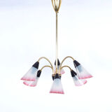 Vintage brass and glass Italian chandelier, 1950s