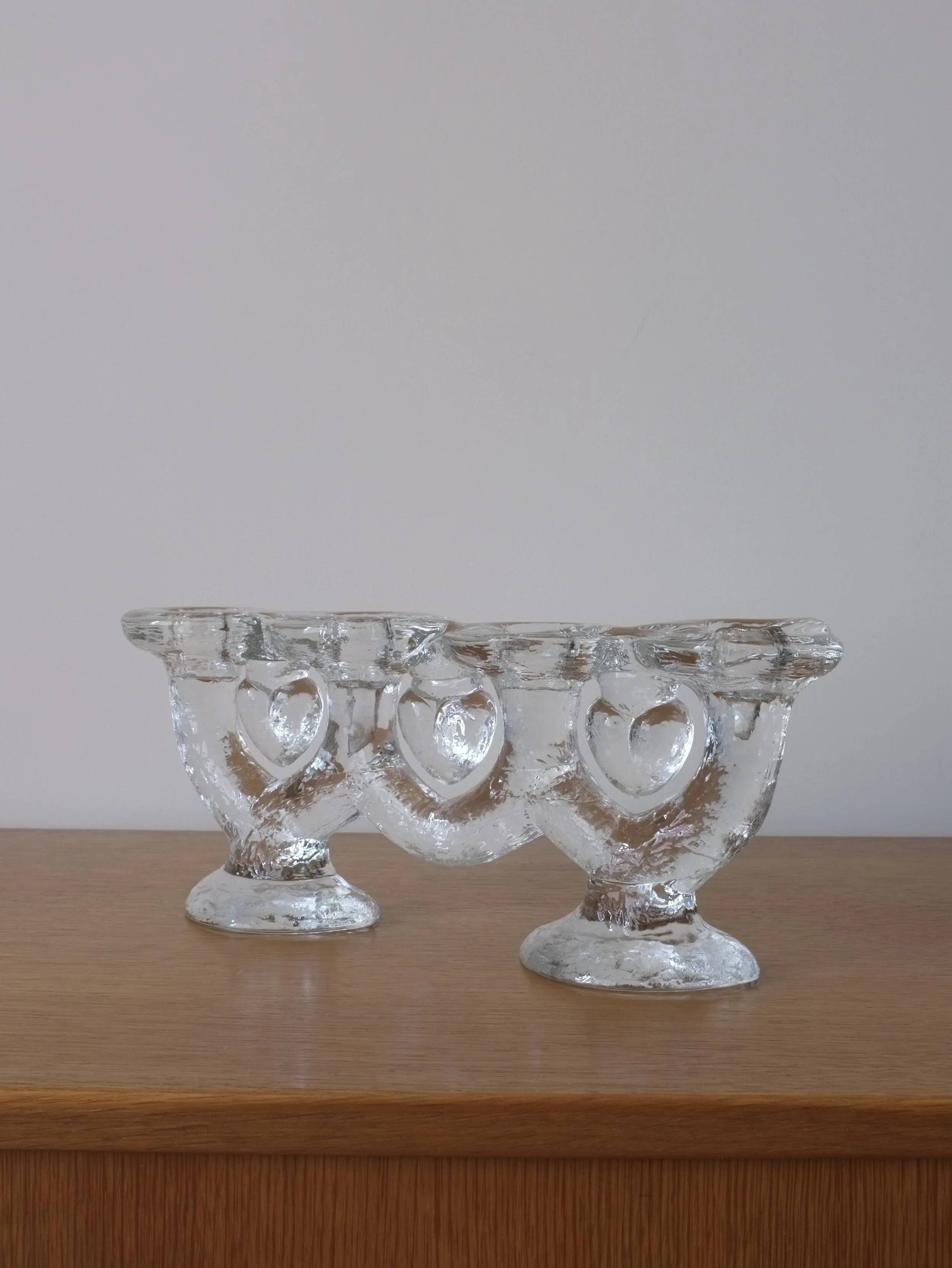 Large glass candle holder by Staffan Gellerstedt | Pukeberg Glasbruk | Sweden