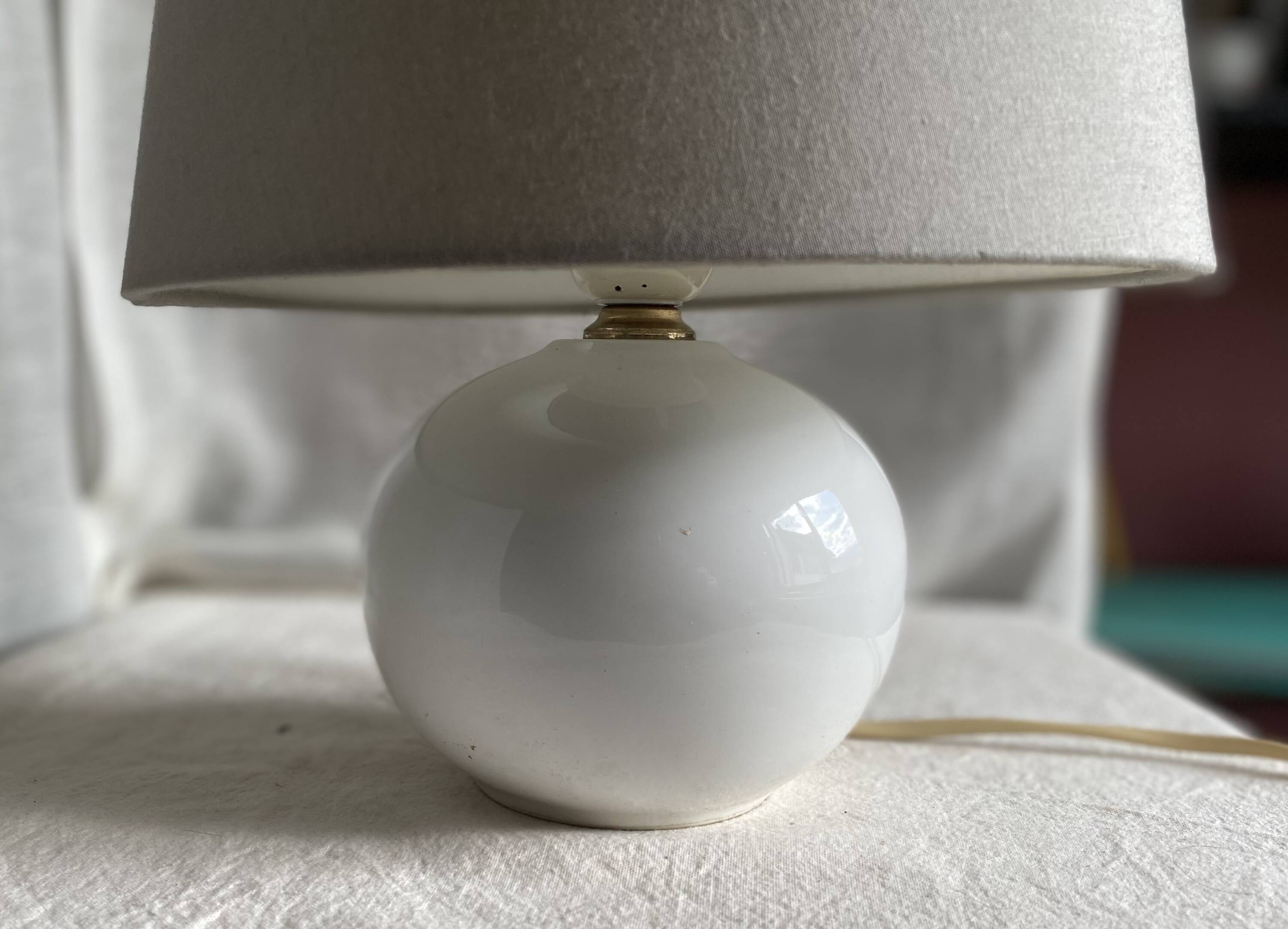 Vintage white earthenware ball lamp