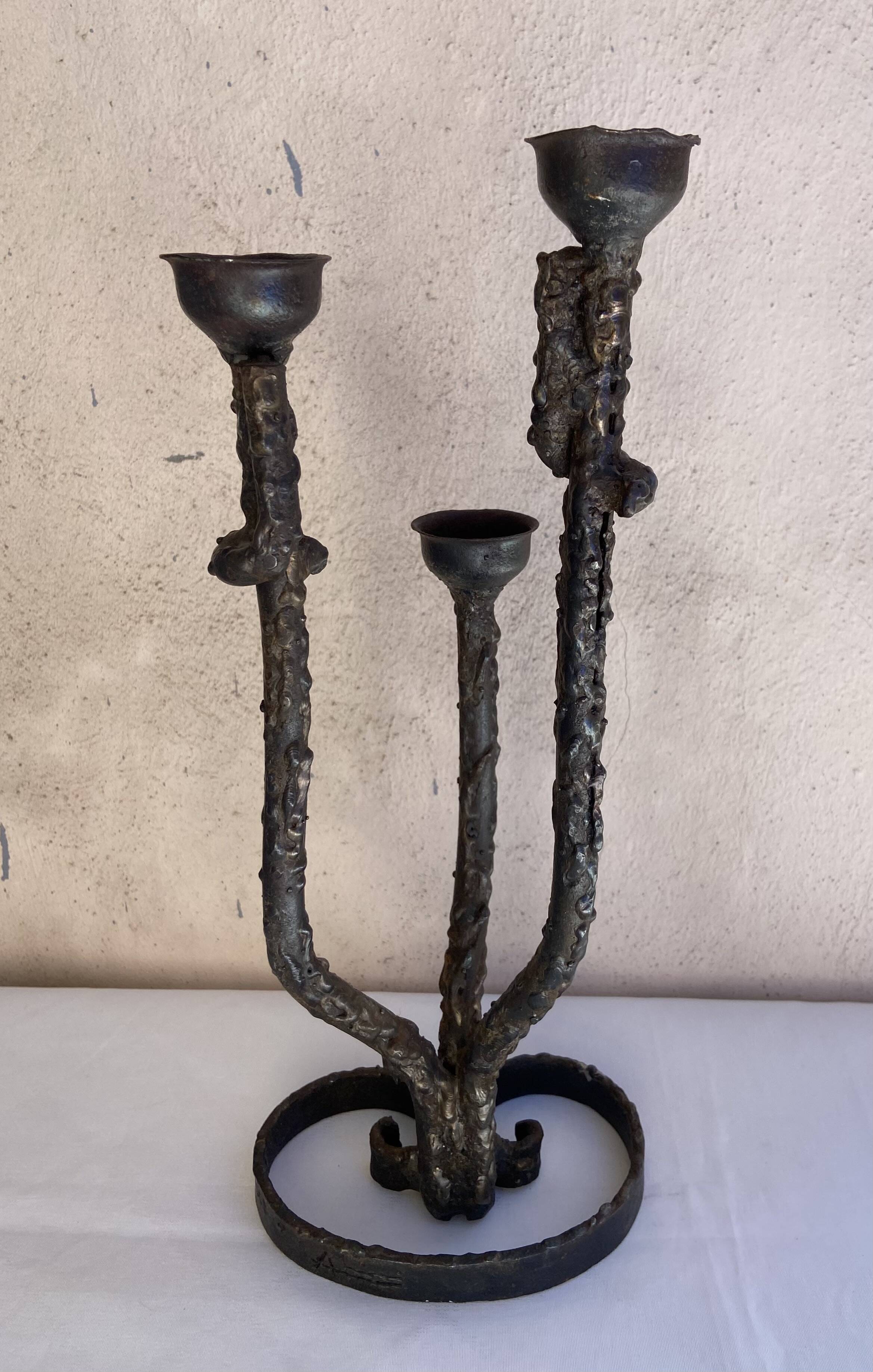 Brutalist iron candle holder