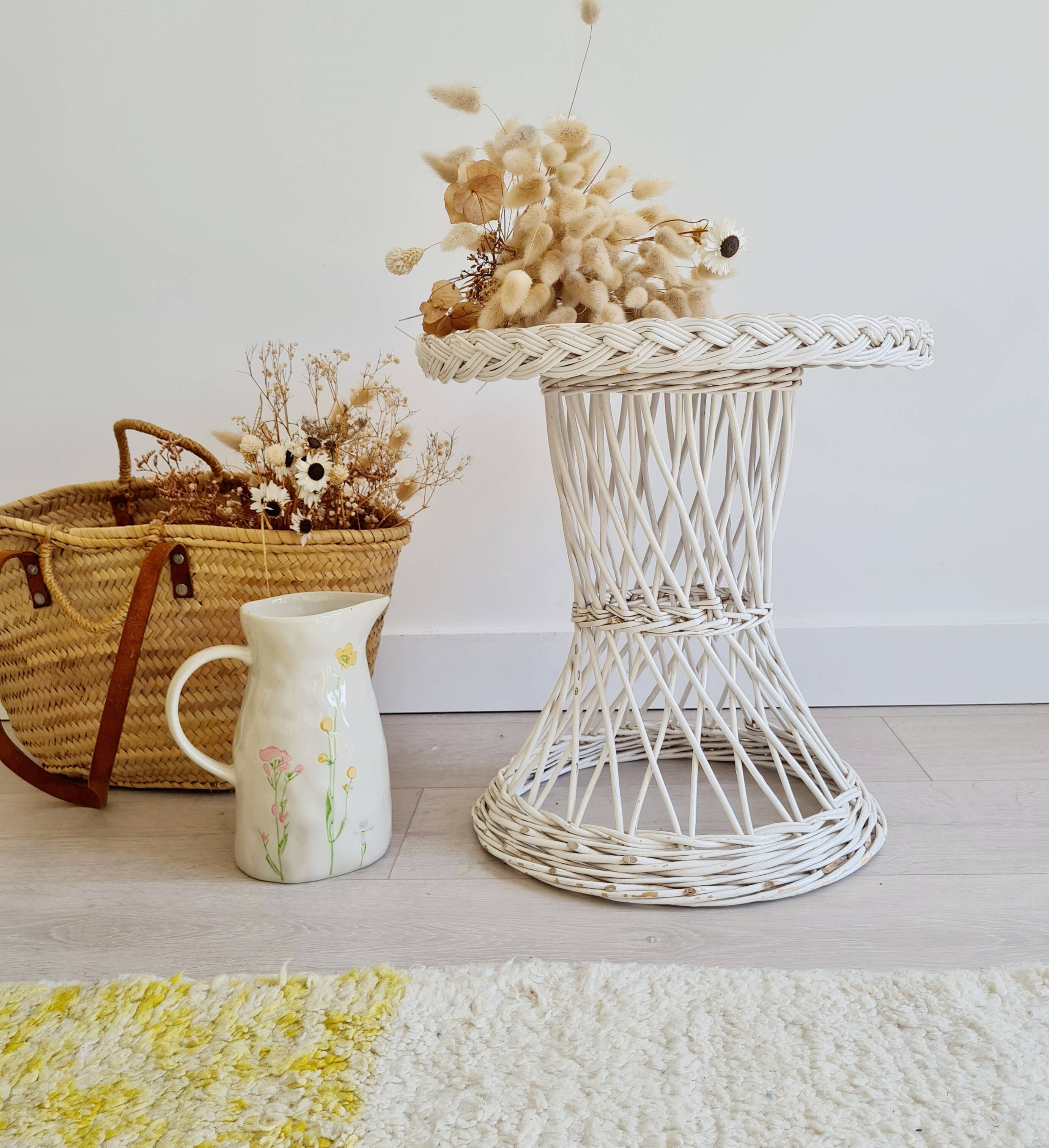 Antique white wicker coffee table