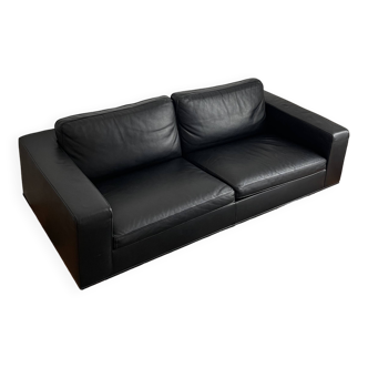 Rivolta 3-seater black leather sofa