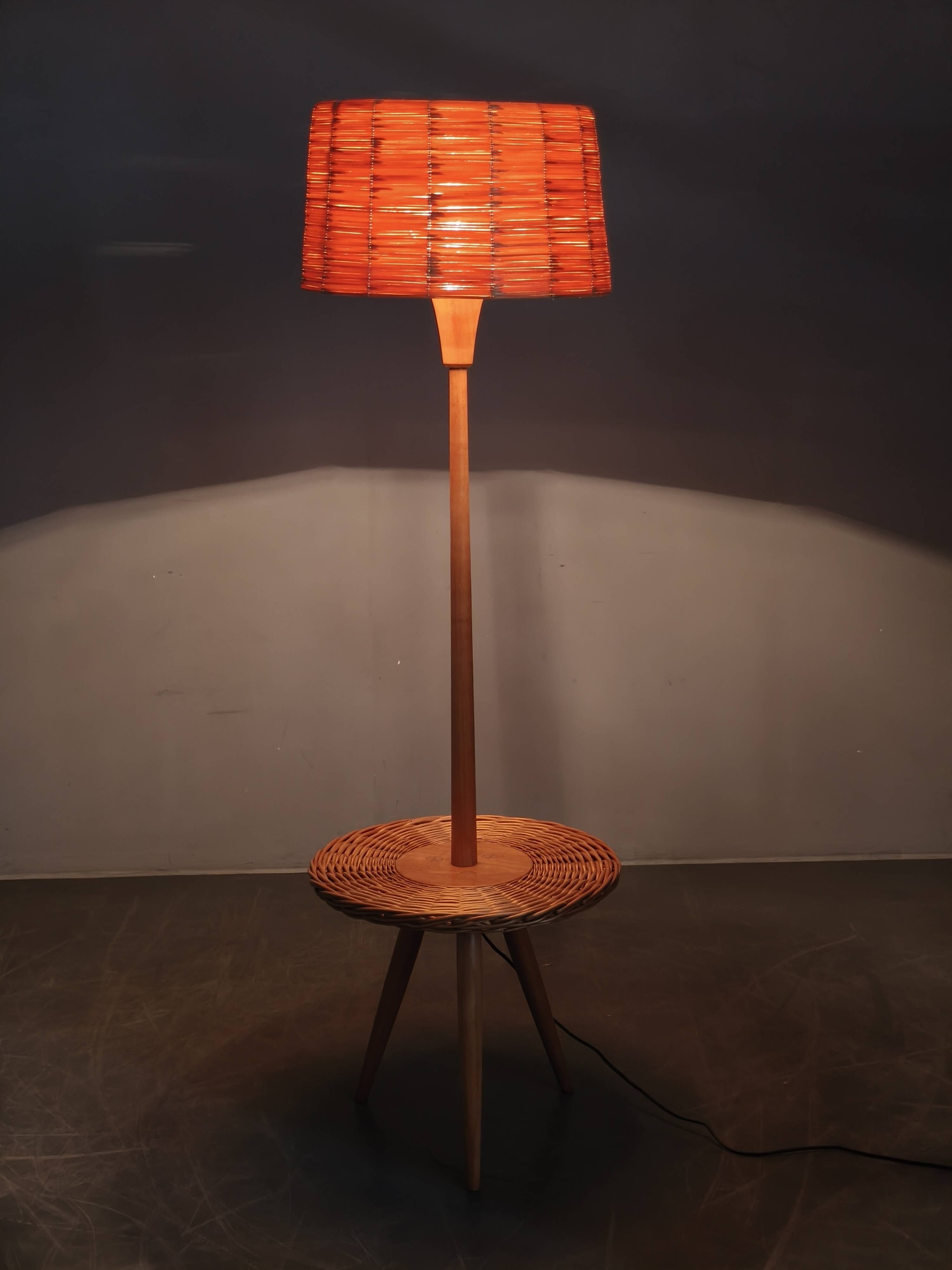 Jan Kalous ULUV Rattan Floor Lamp, Czechoslovakia 1960s