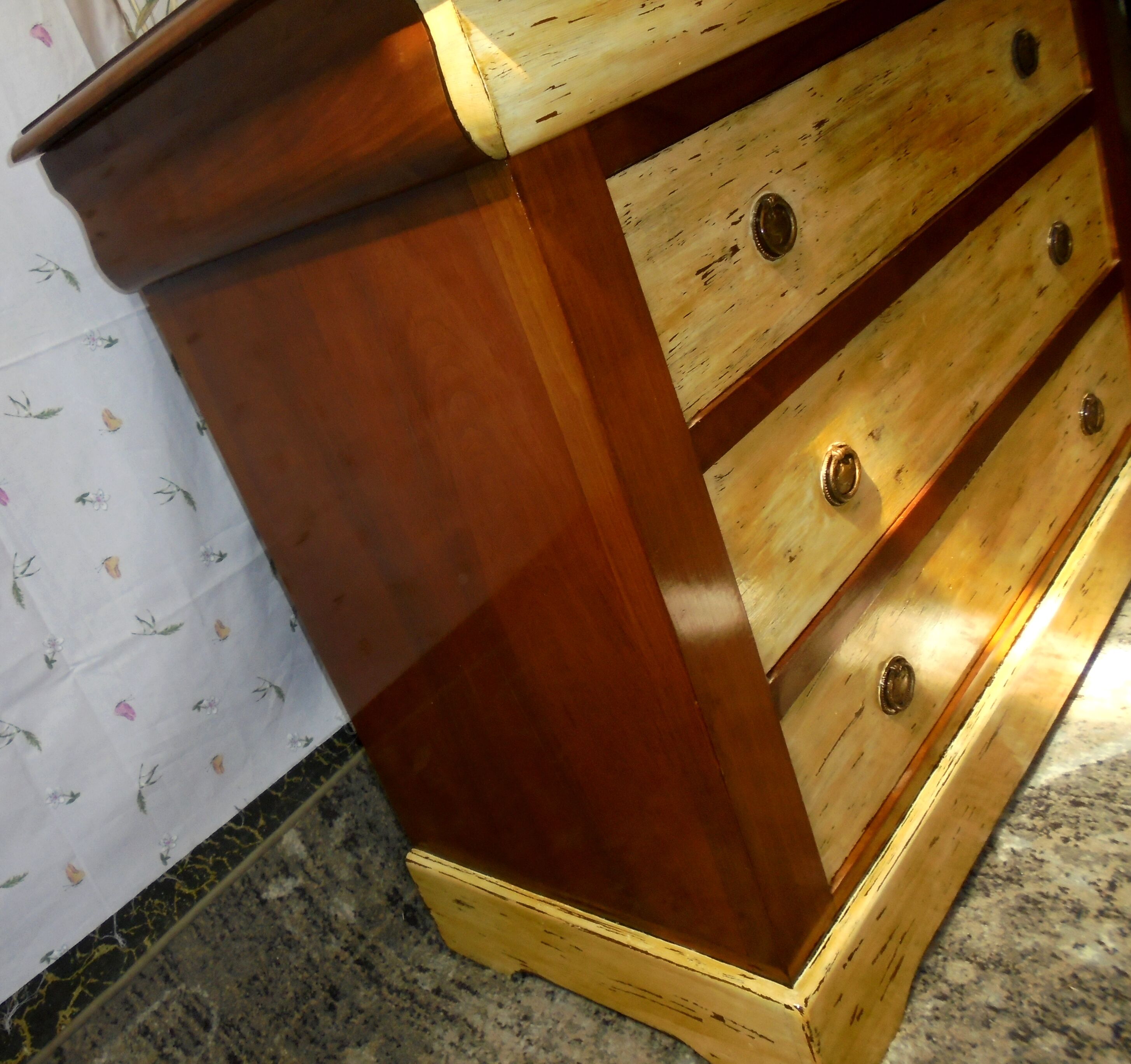 Wood and paint chest of drawers