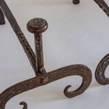Pair of wrought iron fire dogs, Handmade, Early 20th century