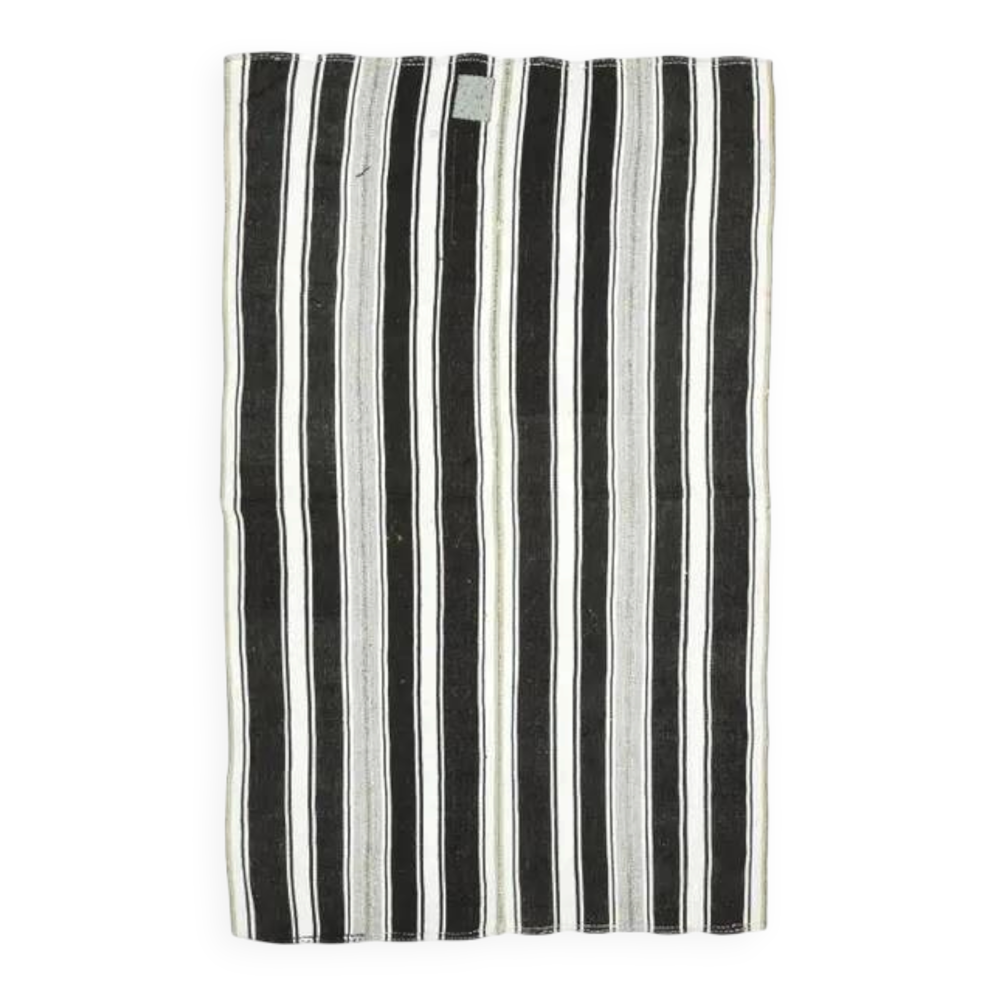 1970s Vintage Turkish Oushak Handmade  White Black Runner Rug  182x296