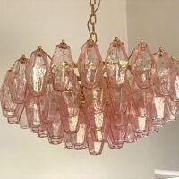 Pink “poliedri” murano glass chandelier
