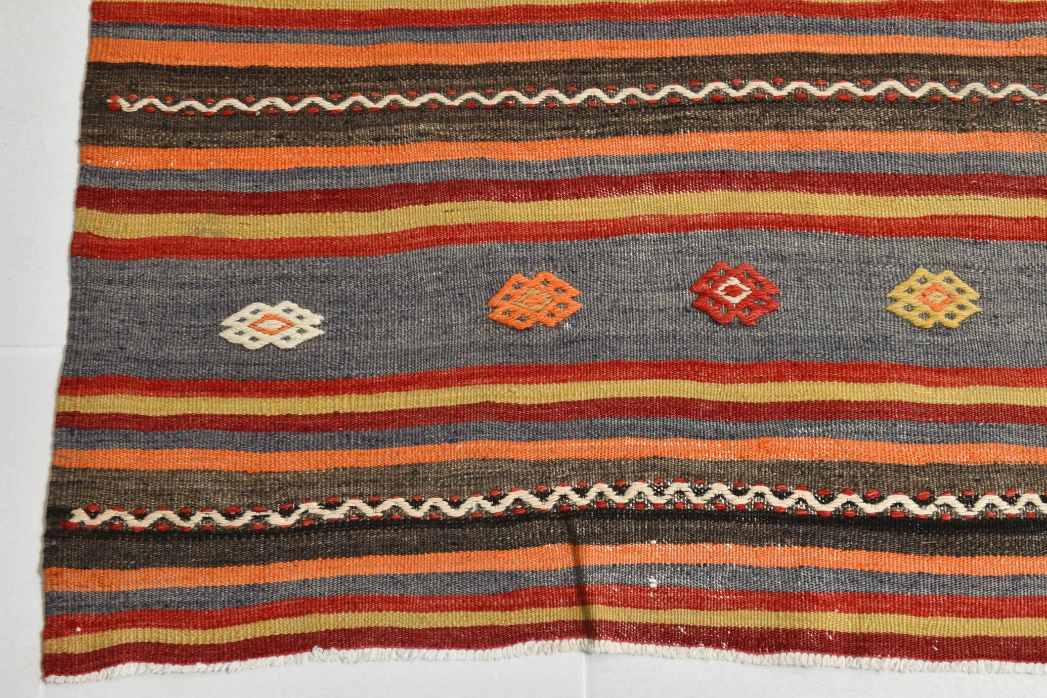 6x9 Red & Blue Striped Pattern Handmade Kilim Rug, 175x275Cm