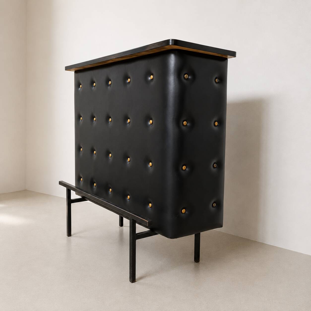 Vintage 1950s black faux leather apartment bar/counter Stl Adnet